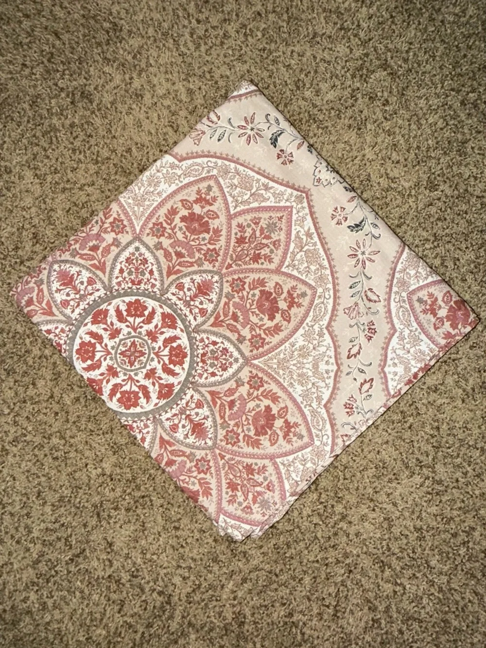 Boho Medallion Floral Shower Curtain 100% Cotton Red Beige Suzani